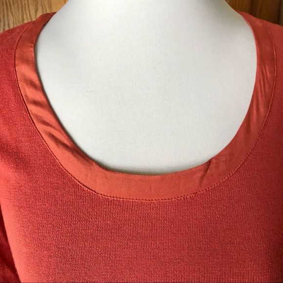 🍁J Jill Rust Orange Silk Trim Long Sleeve Knit Top Blouse Size S NWT - Picture 4 of 11